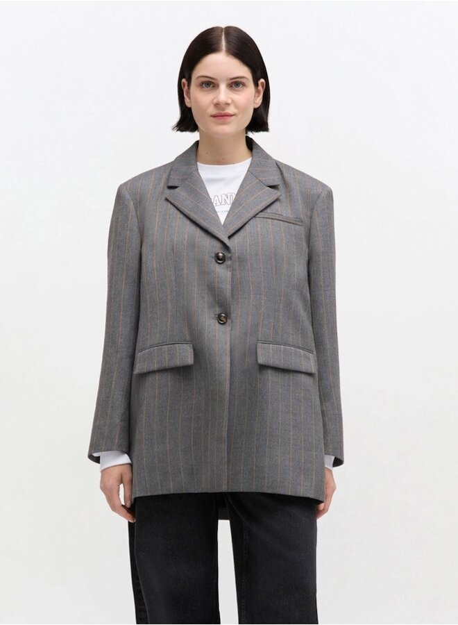 Pewter wool stripe blazer grijs