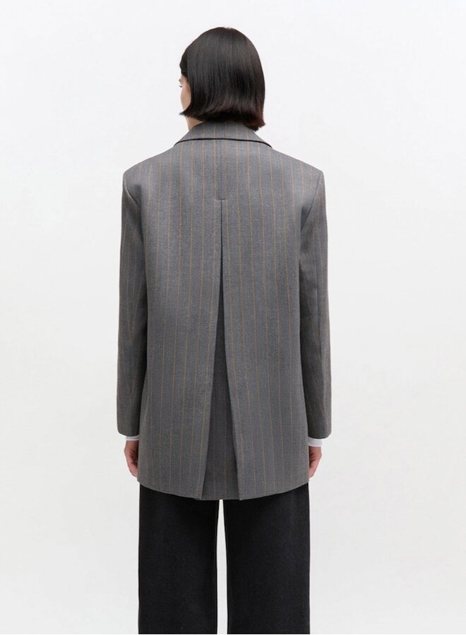 Pewter wool stripe blazer grijs