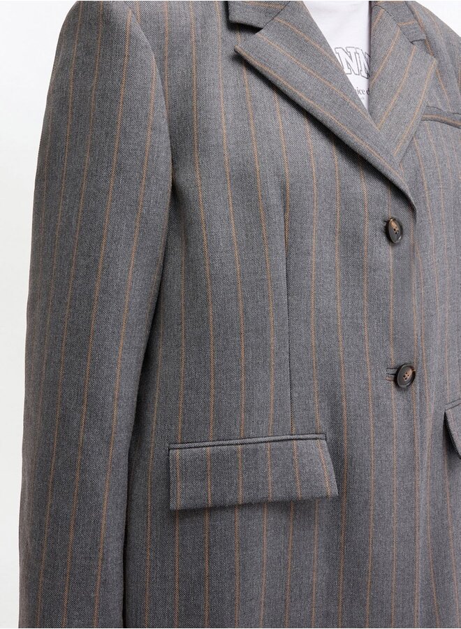 Pewter wool stripe blazer grijs