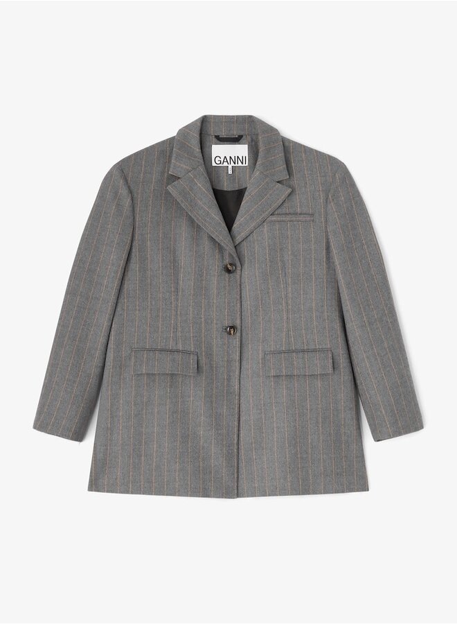 Pewter wool stripe blazer grijs