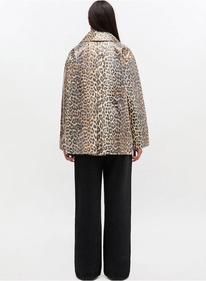Laminated cotton canvas jacket leopard