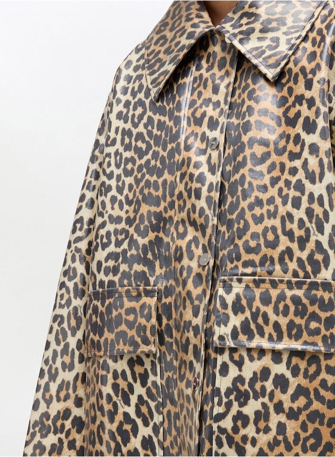 Laminated cotton canvas jacket leopard