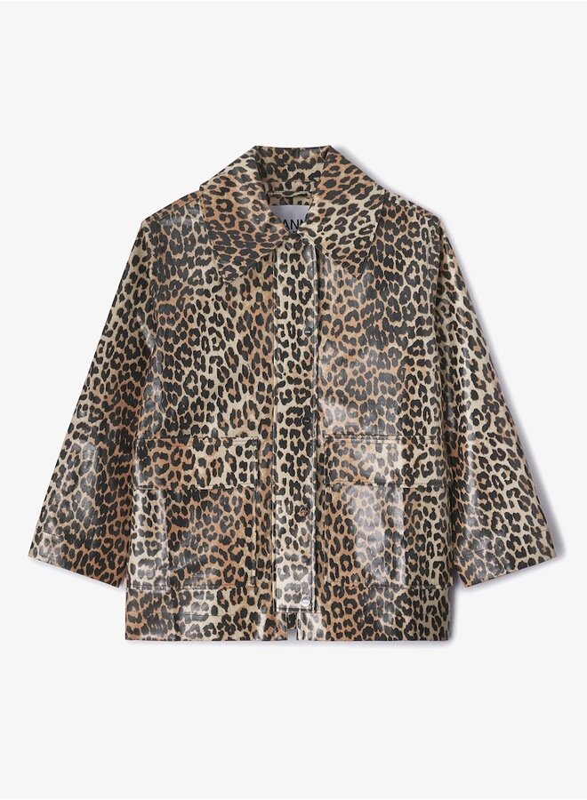 Laminated cotton canvas jacket leopard
