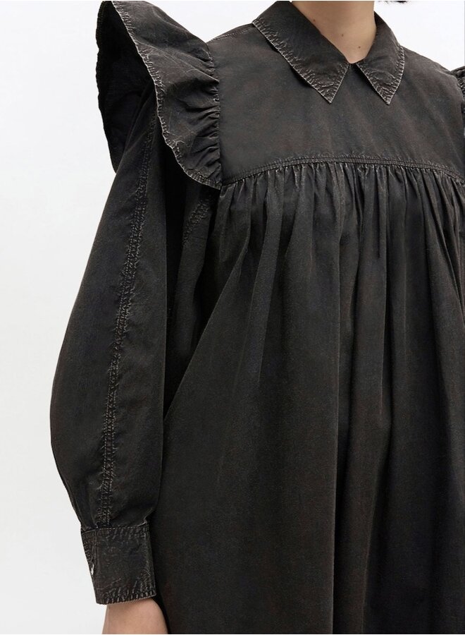 Dyed cotton mini dress frill black