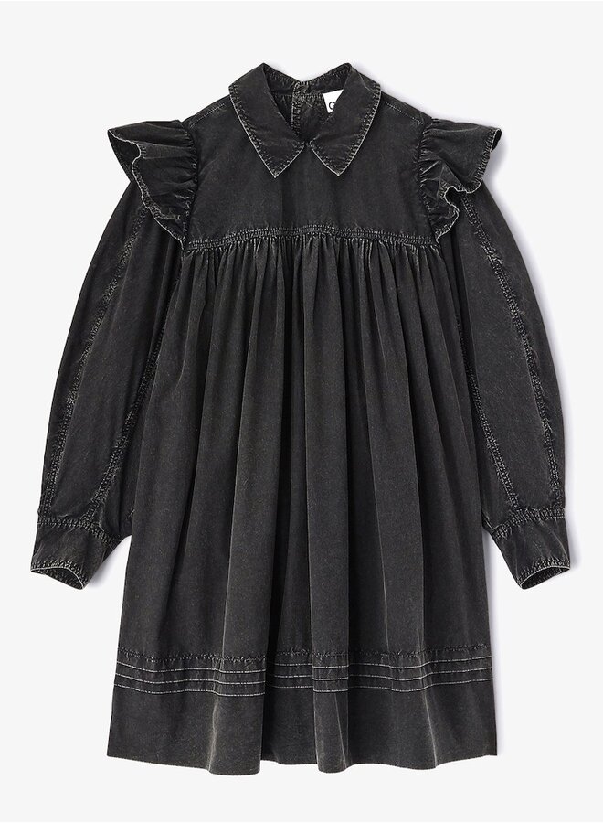Dyed cotton mini dress frill black