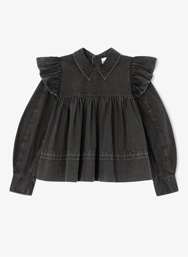 Dyed frill blouse black