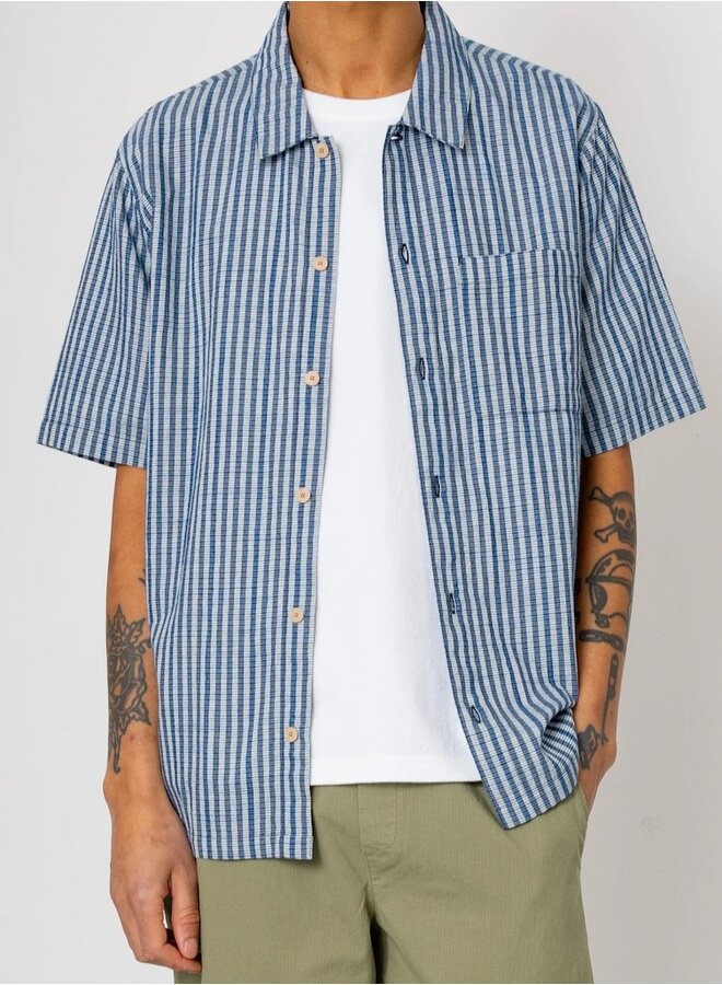 Gabe indigo crinkle check