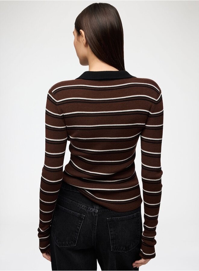 Mini ribbed stripe merino polo