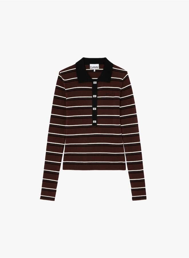 Mini ribbed stripe merino polo