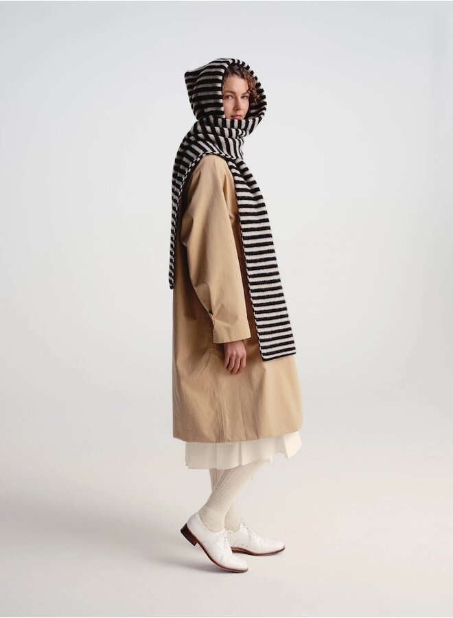 Striped Brushed Hood Scarf Black&Lugano
