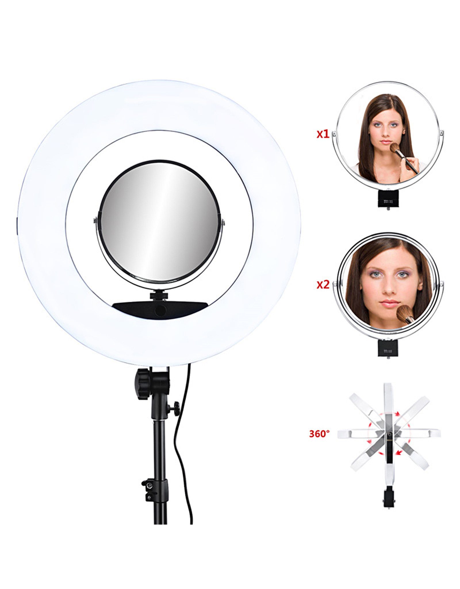 Mega Beauty Shop® Ring lamp + statief 48Watt 18" /zwart LED met afstandsbediening