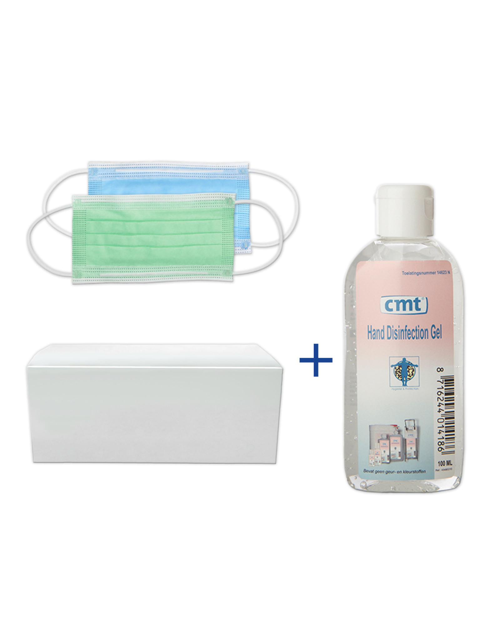 CMT Mondkapjes 10 stuks & Hand Desinfectie alcoholgel 100 ml. (01)