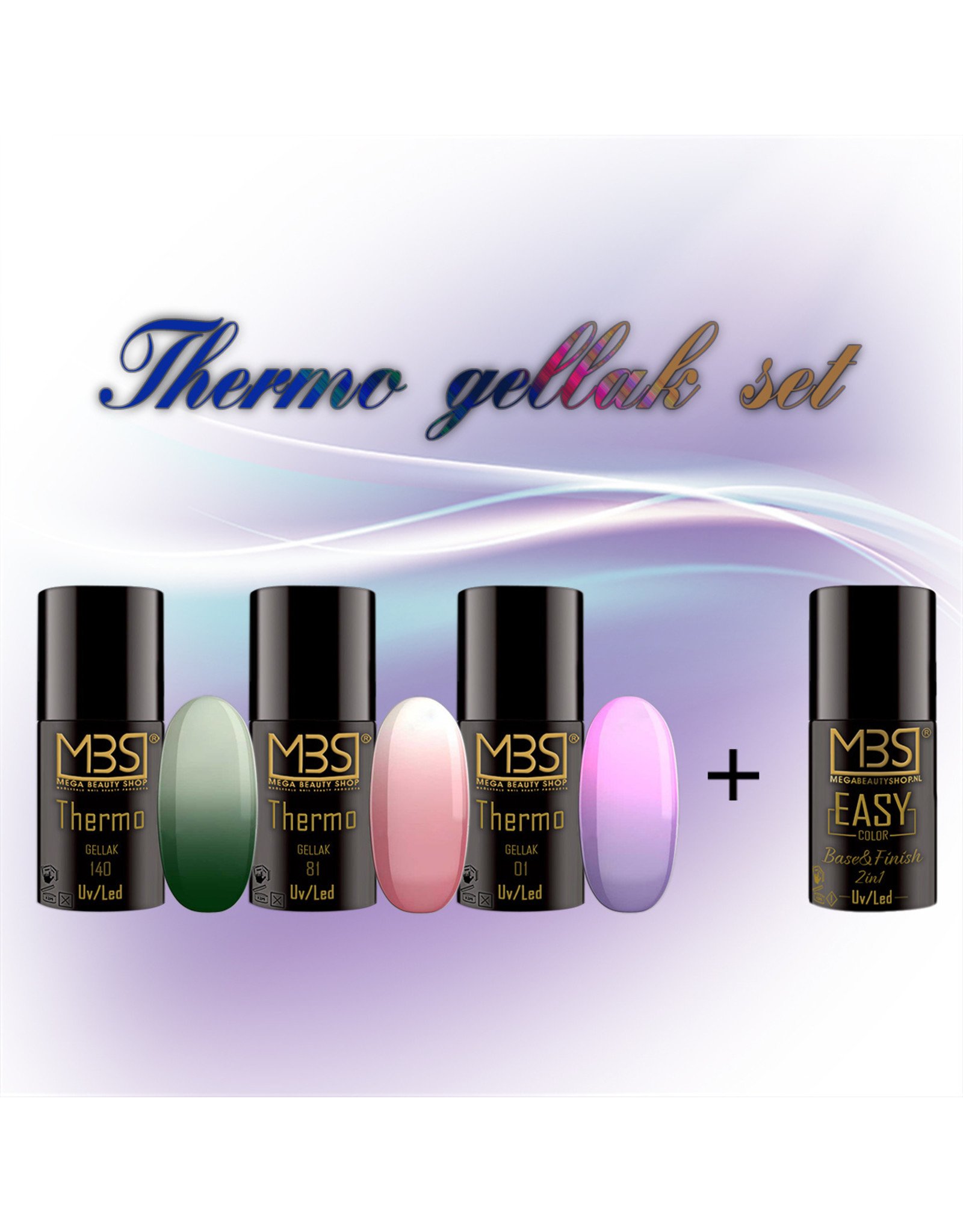 Mega Beauty Shop® Thermo gellak set met 3 kleuren + Base&Finish 2in1