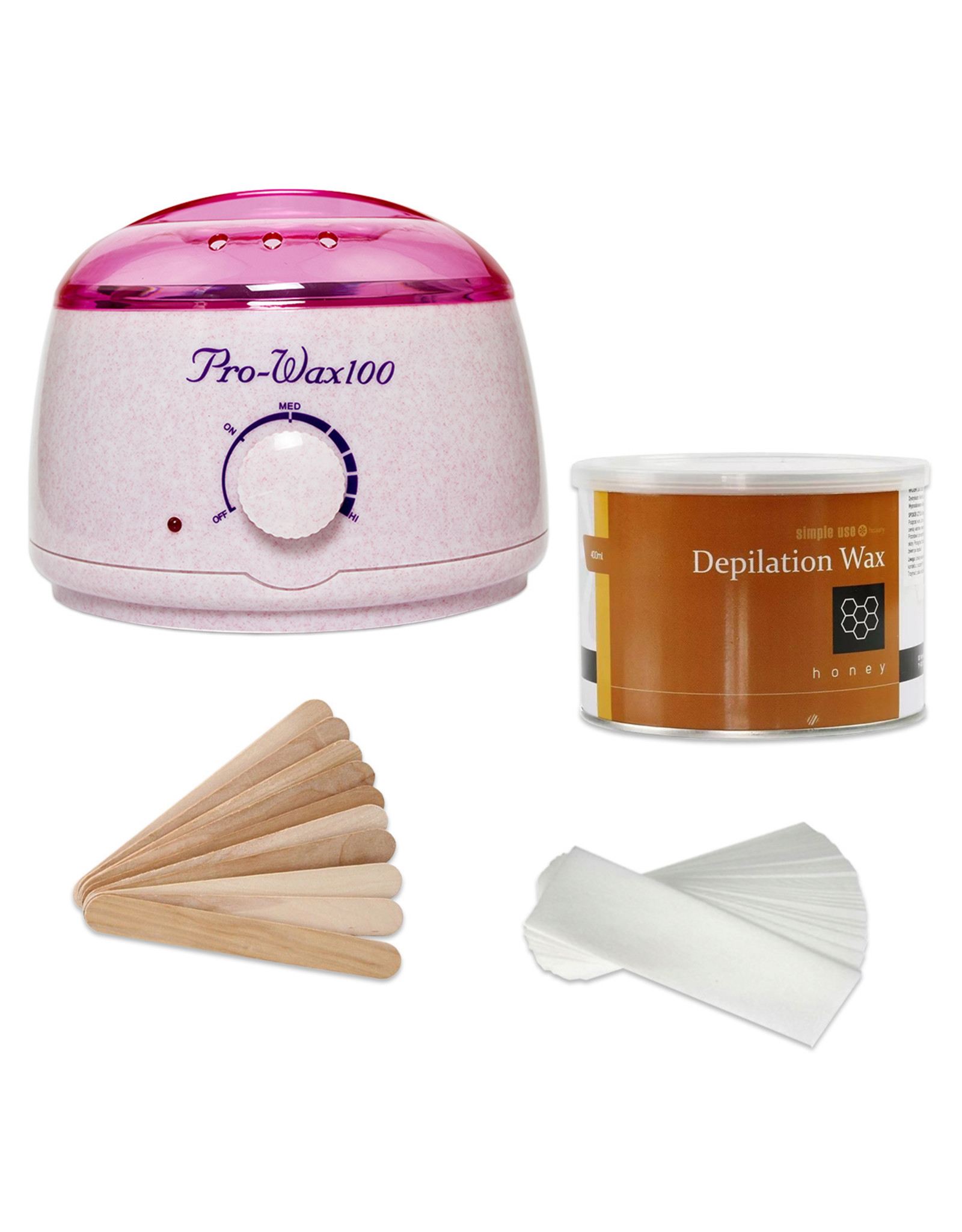 Mega Beauty Shop® Waxapparaat starterset  100Watt  -Wax Ontharen Apparaat - Ontharingsset - Waxverwarmer -Creme/Roze