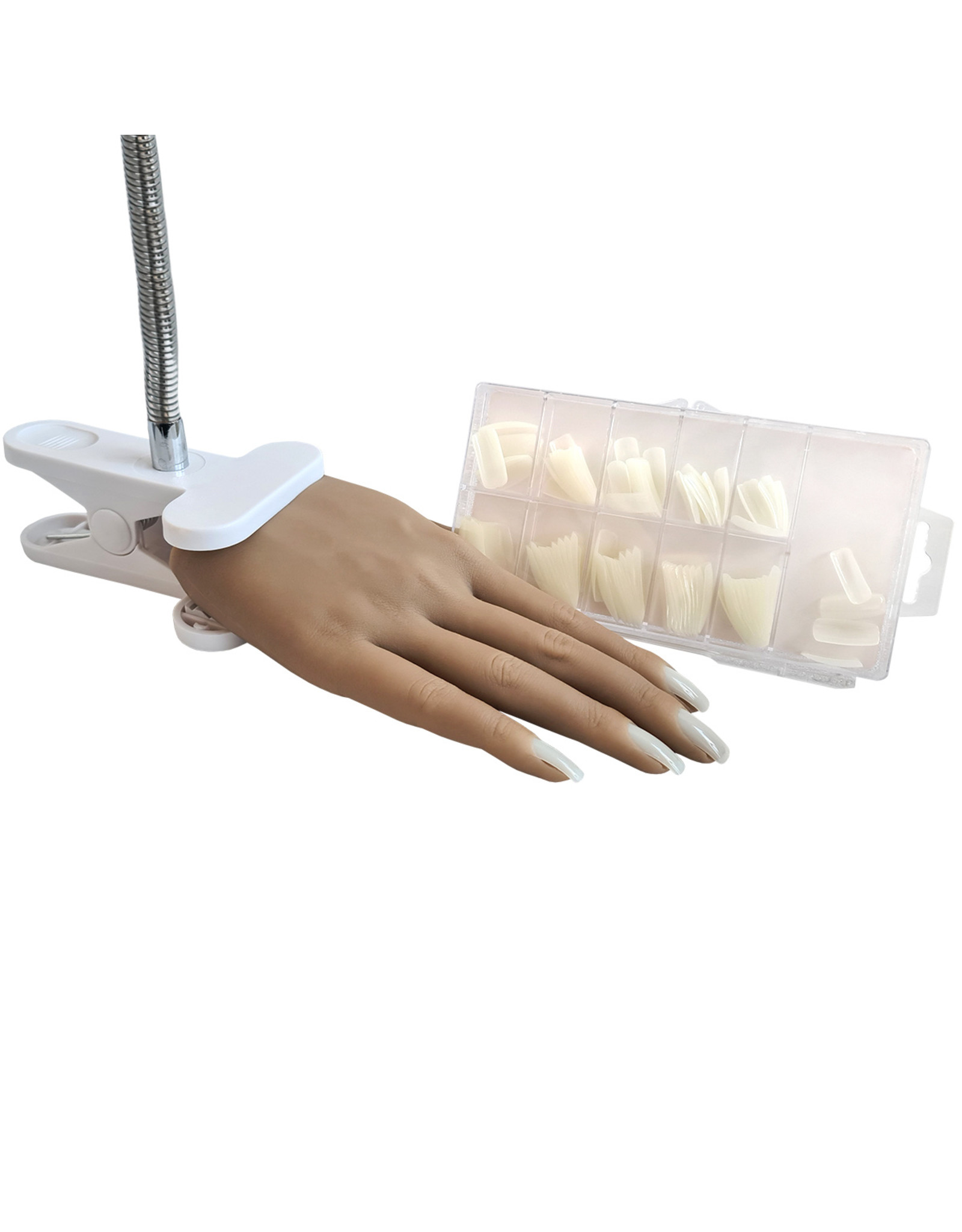 Mega Beauty Shop® Siliconen oefenhand/nailtrainer  #2 incl.120 tips en tafelklem.