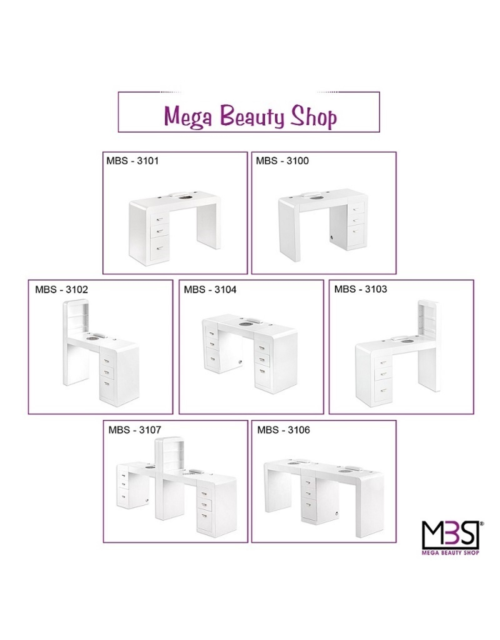 Mega Beauty Shop® Manicuretafel met afzuiging  (MBS-3104)