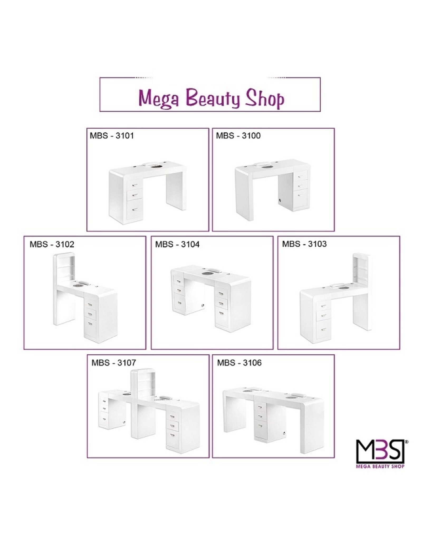 Mega Beauty Shop® Manicuretafel met afzuiging  (MBS-3102) links