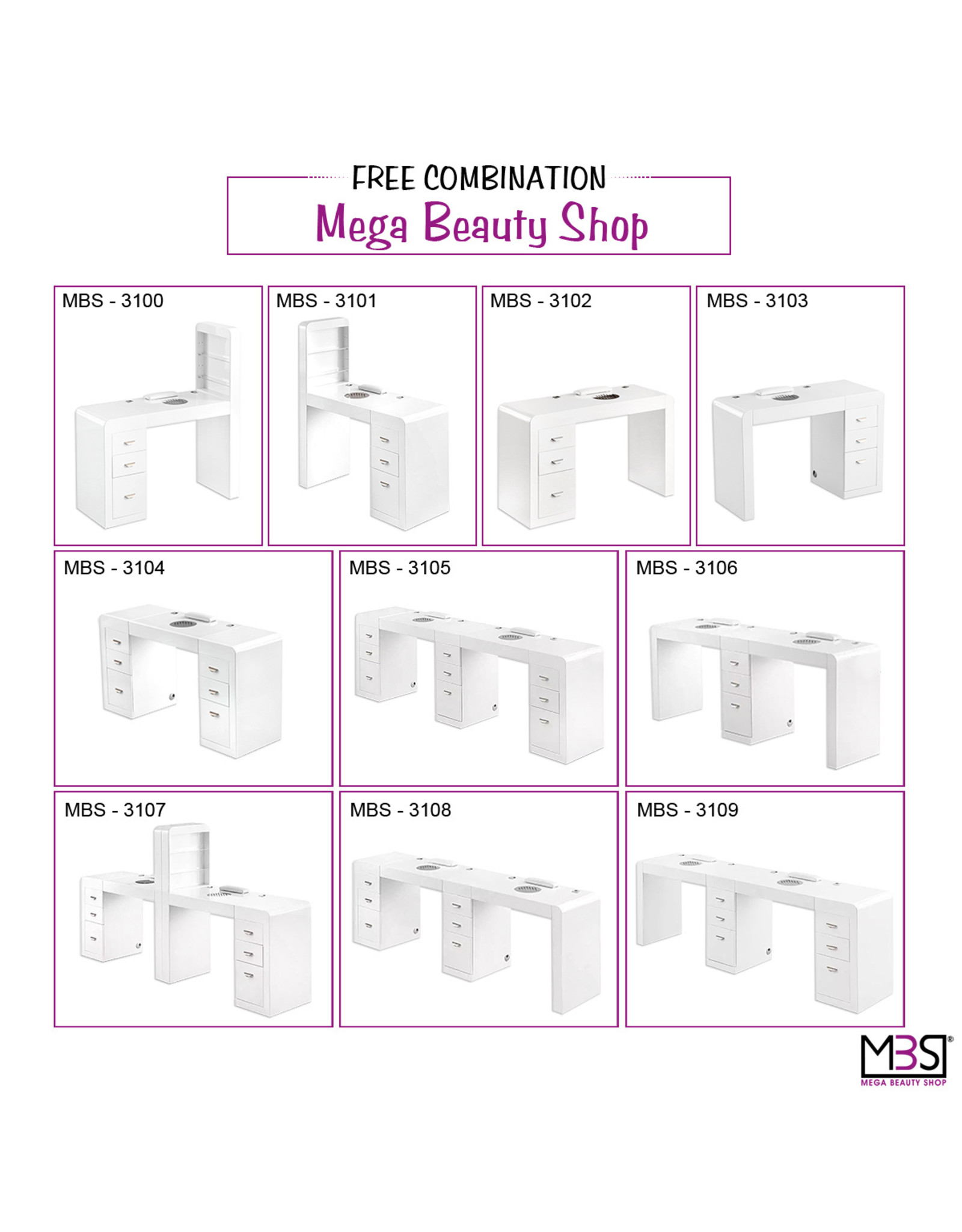 Mega Beauty Shop® Manicuretafel met afzuiging  (MBS-3103) rechts