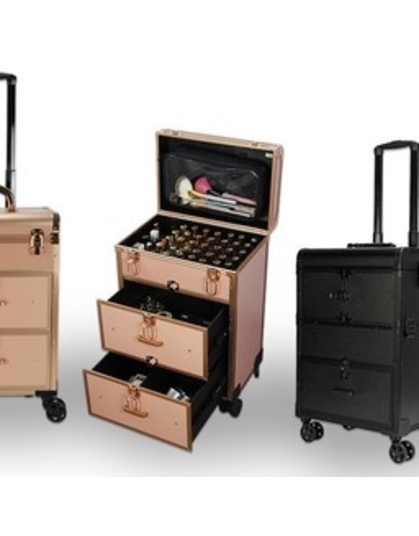 Mega Beauty Shop® Trolley Medium groot Zwart met opbergvakken