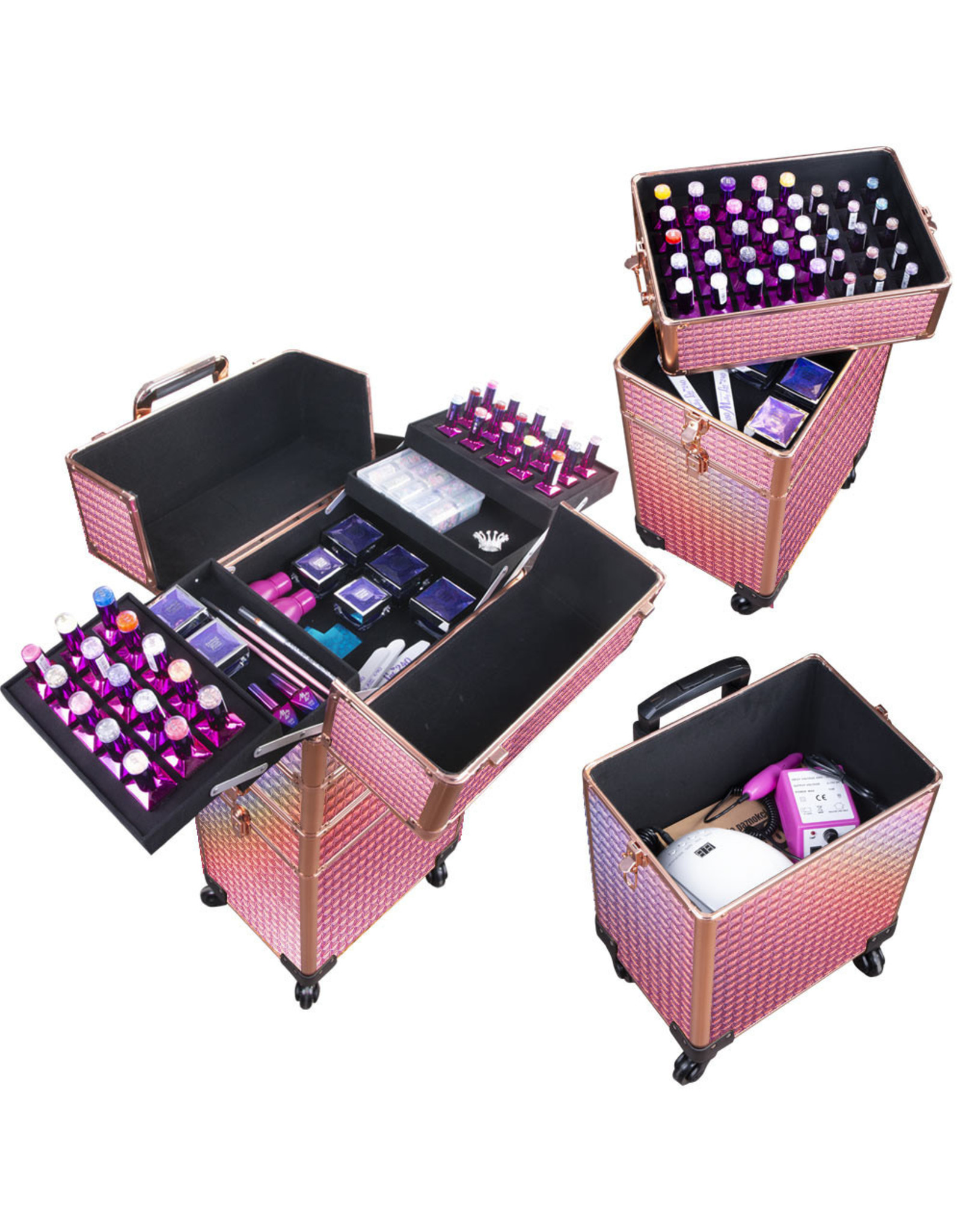 Mega Beauty Shop® Aluminium Trolley  Roze Golden  4in1     (02)