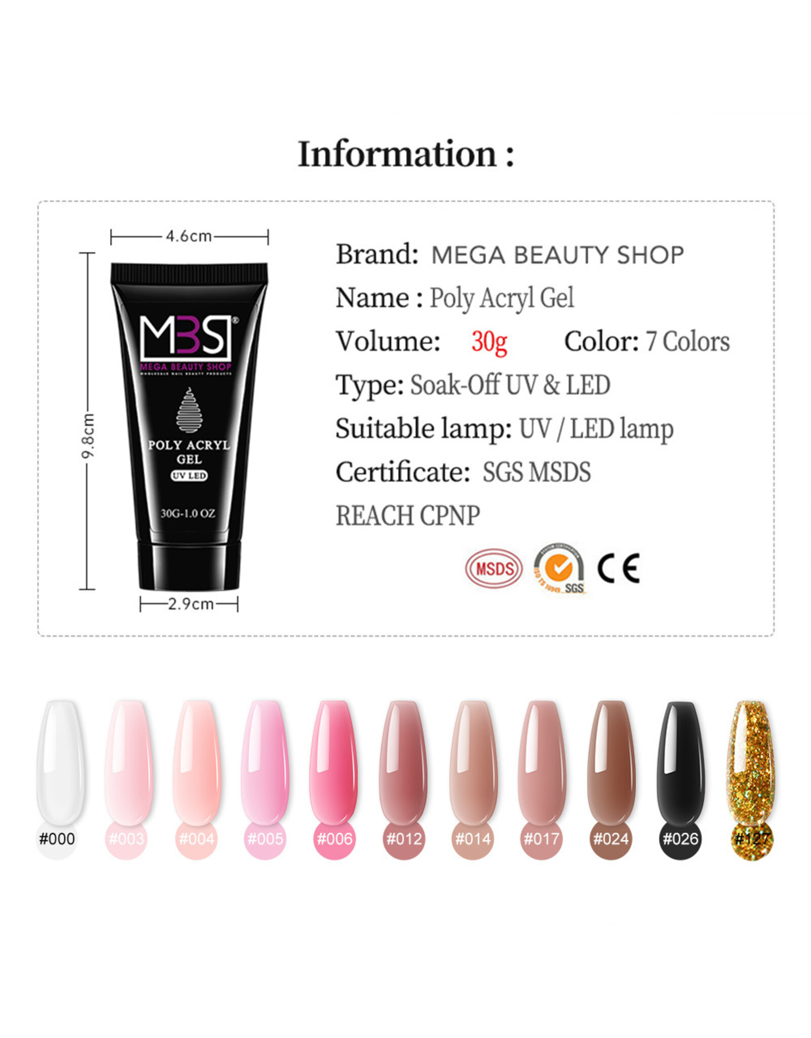 Mega Beauty Shop® Polyacryl gel  (30 gram)