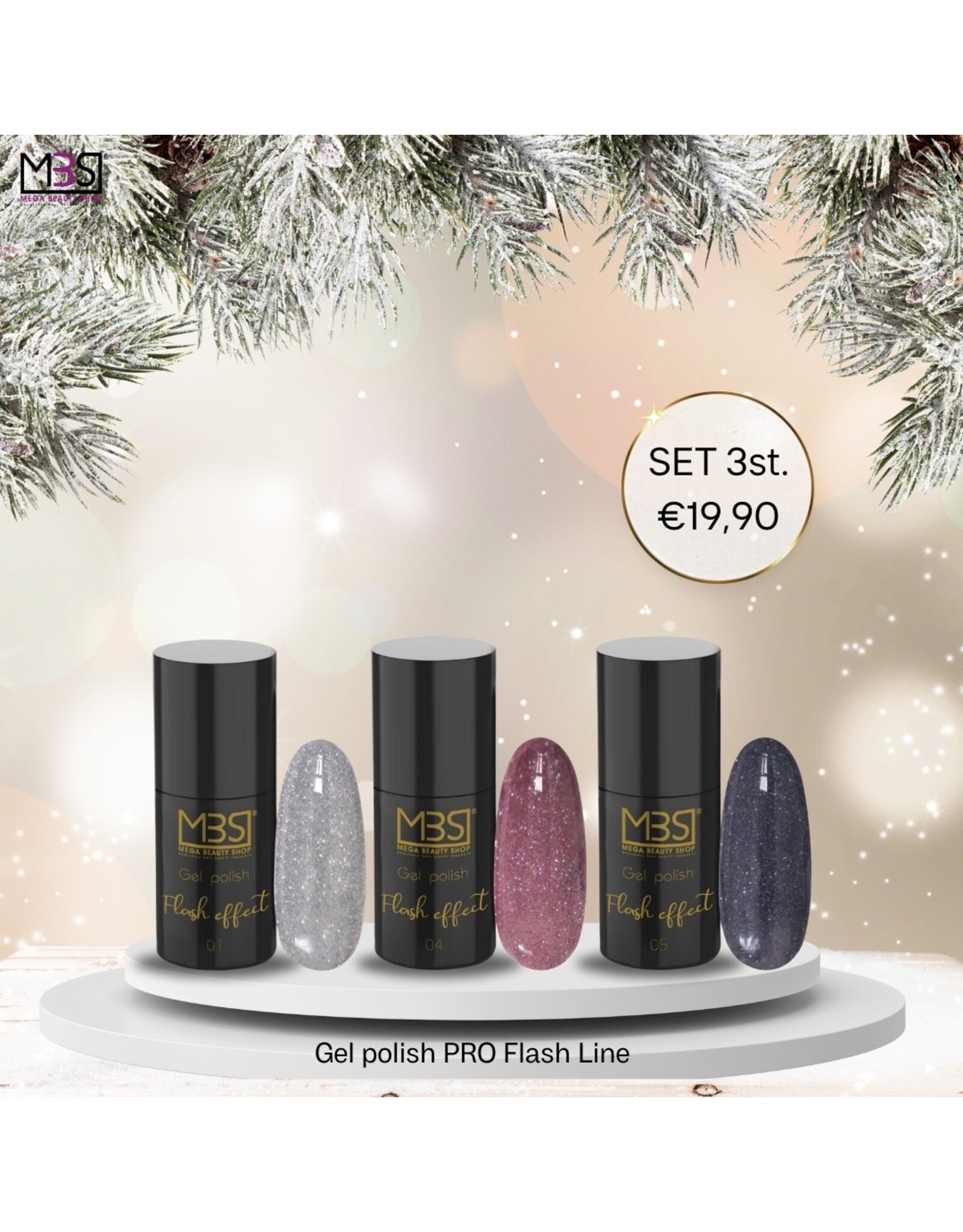 Mega Beauty Shop® Gellak kerst set 3 - delig  Flash effect