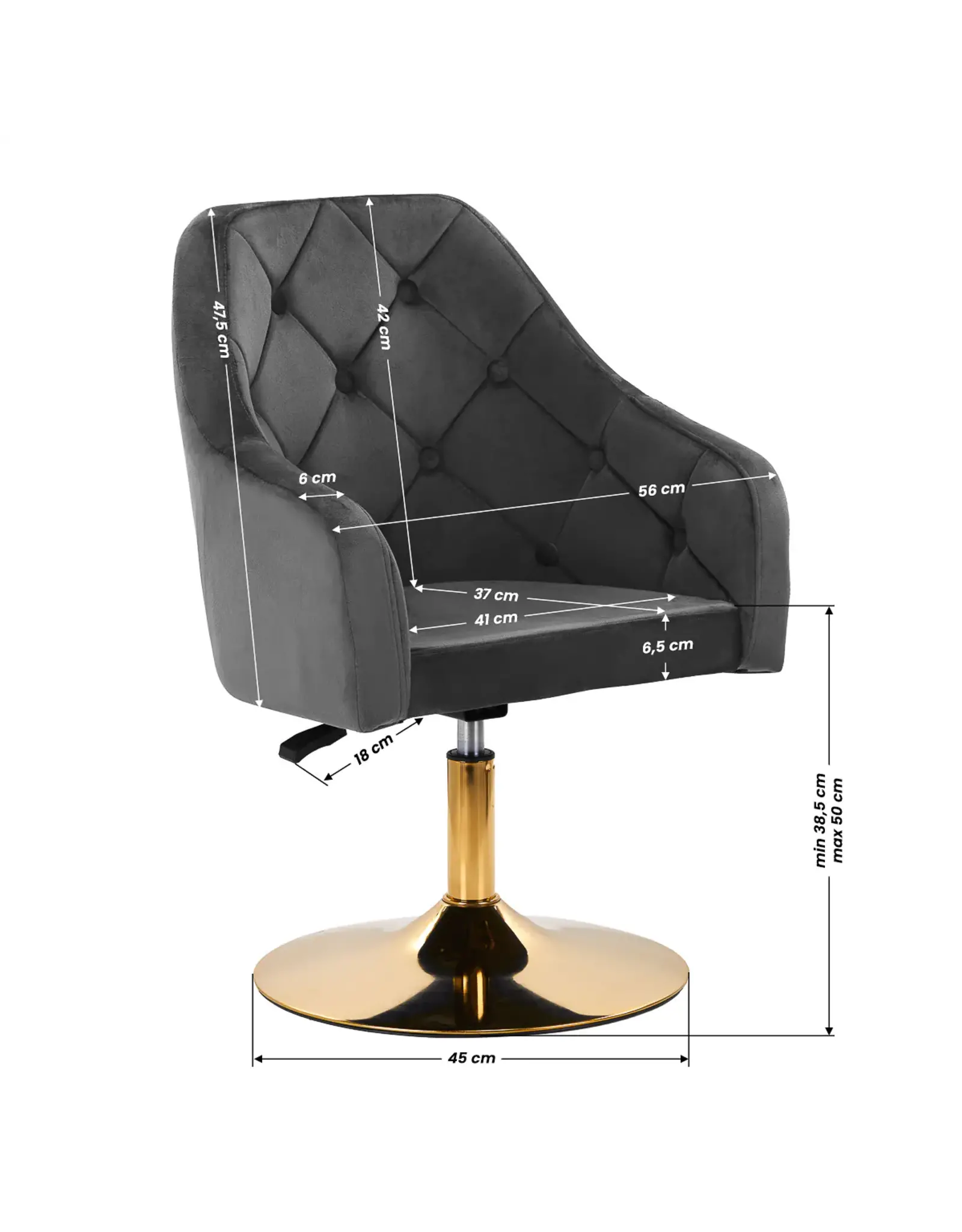 Mega Beauty Shop® Draaistoel LUX Grijs  fluweel