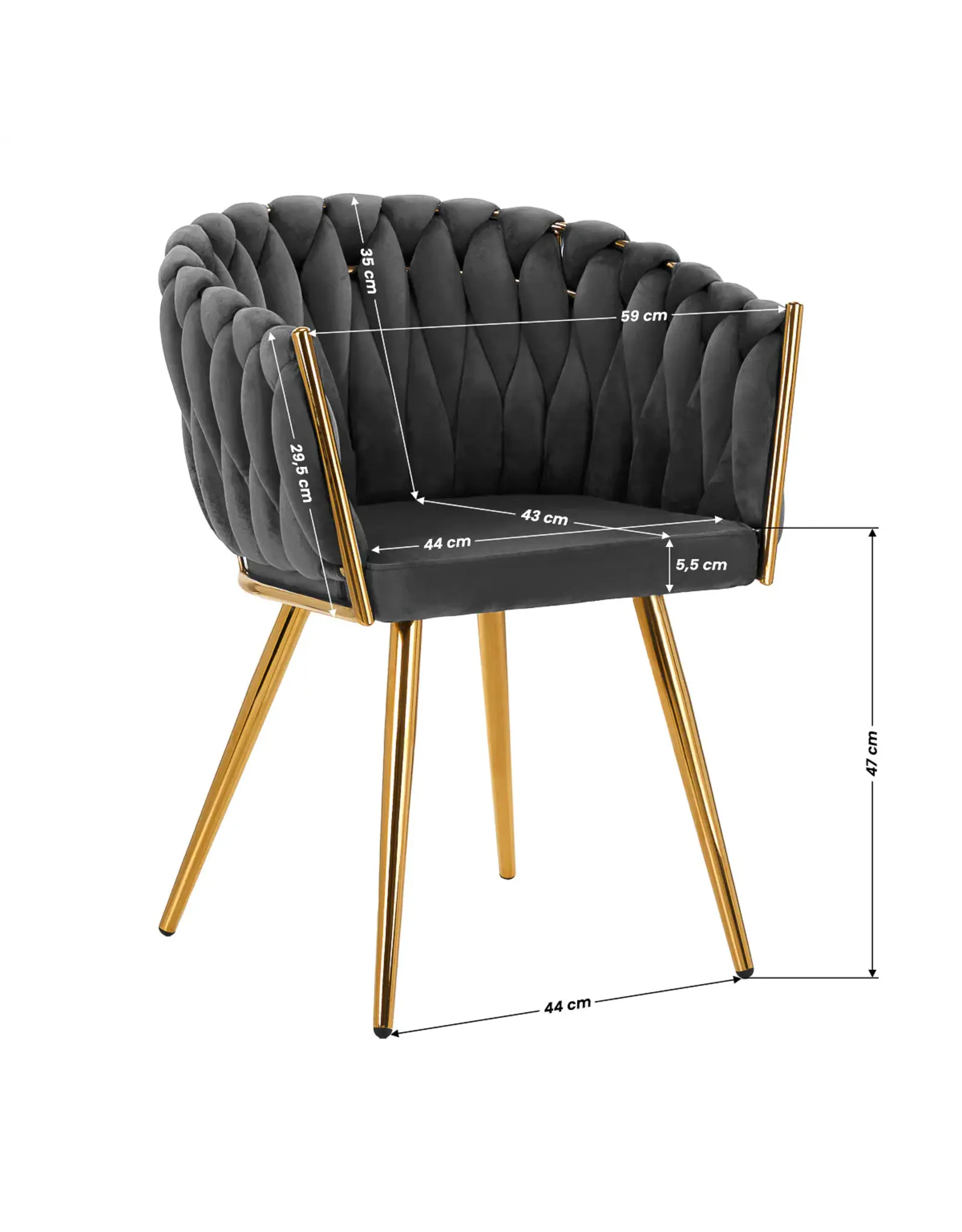 Mega Beauty Shop® Stoel LUX Donker grijs Fluweel