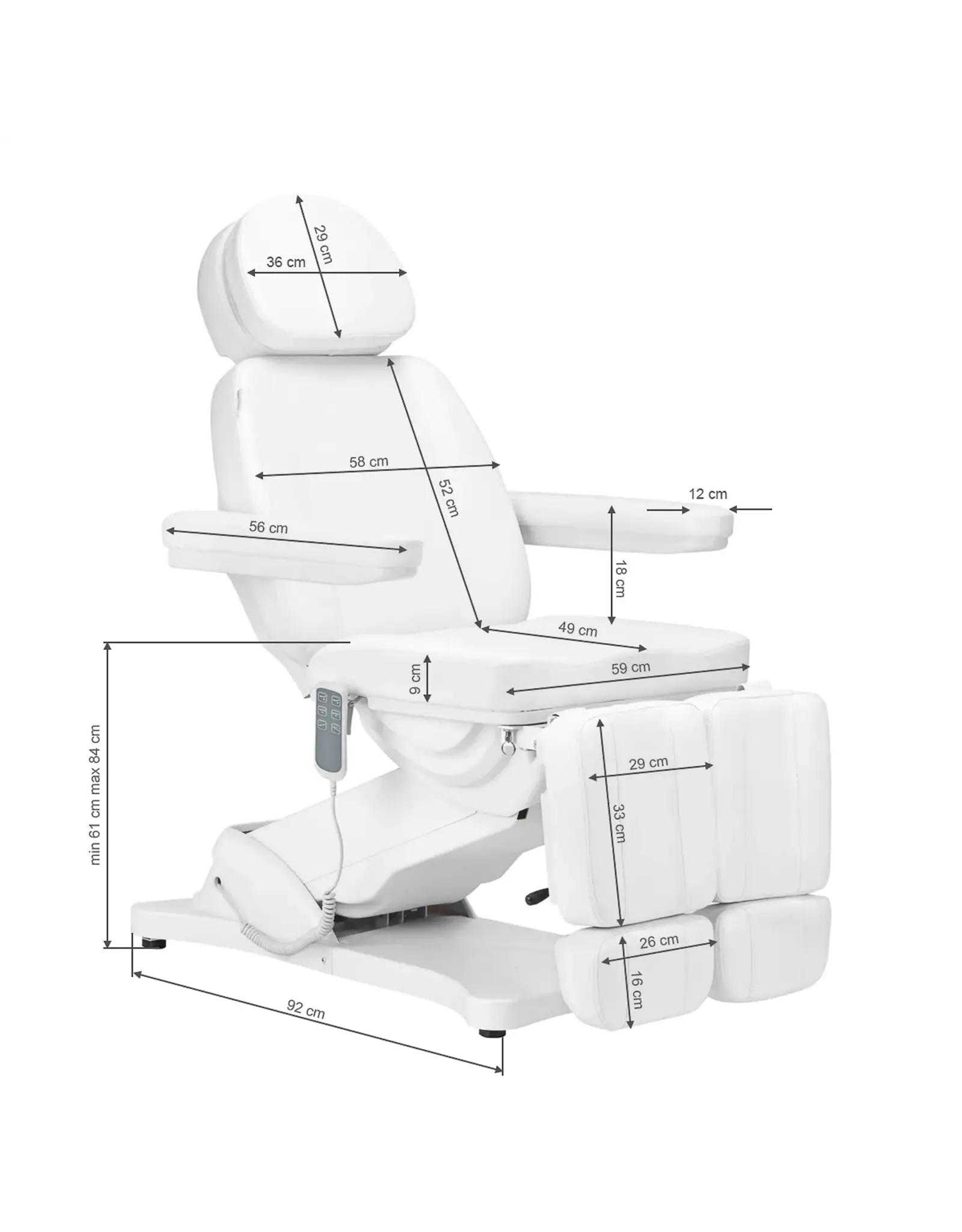 Mega Beauty Shop® Elektrische behandelstoel Wit  (3 motoren)