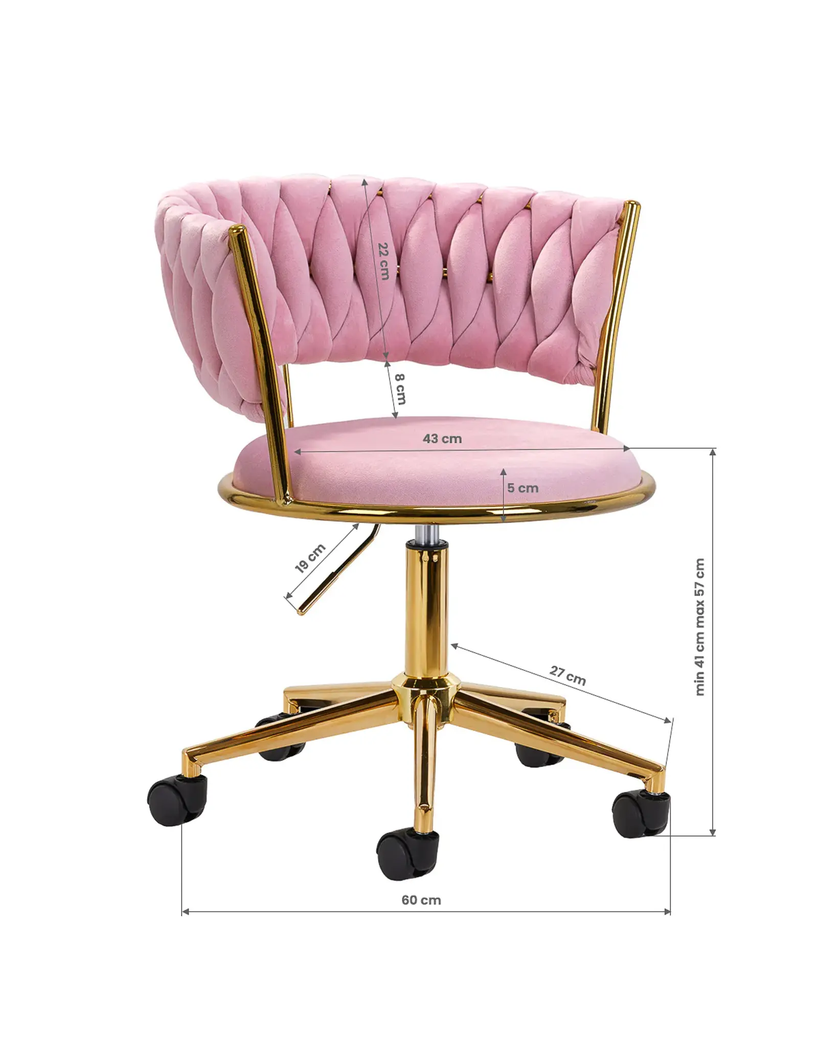 Mega Beauty Shop® Draaistoel LUX roze fluweel