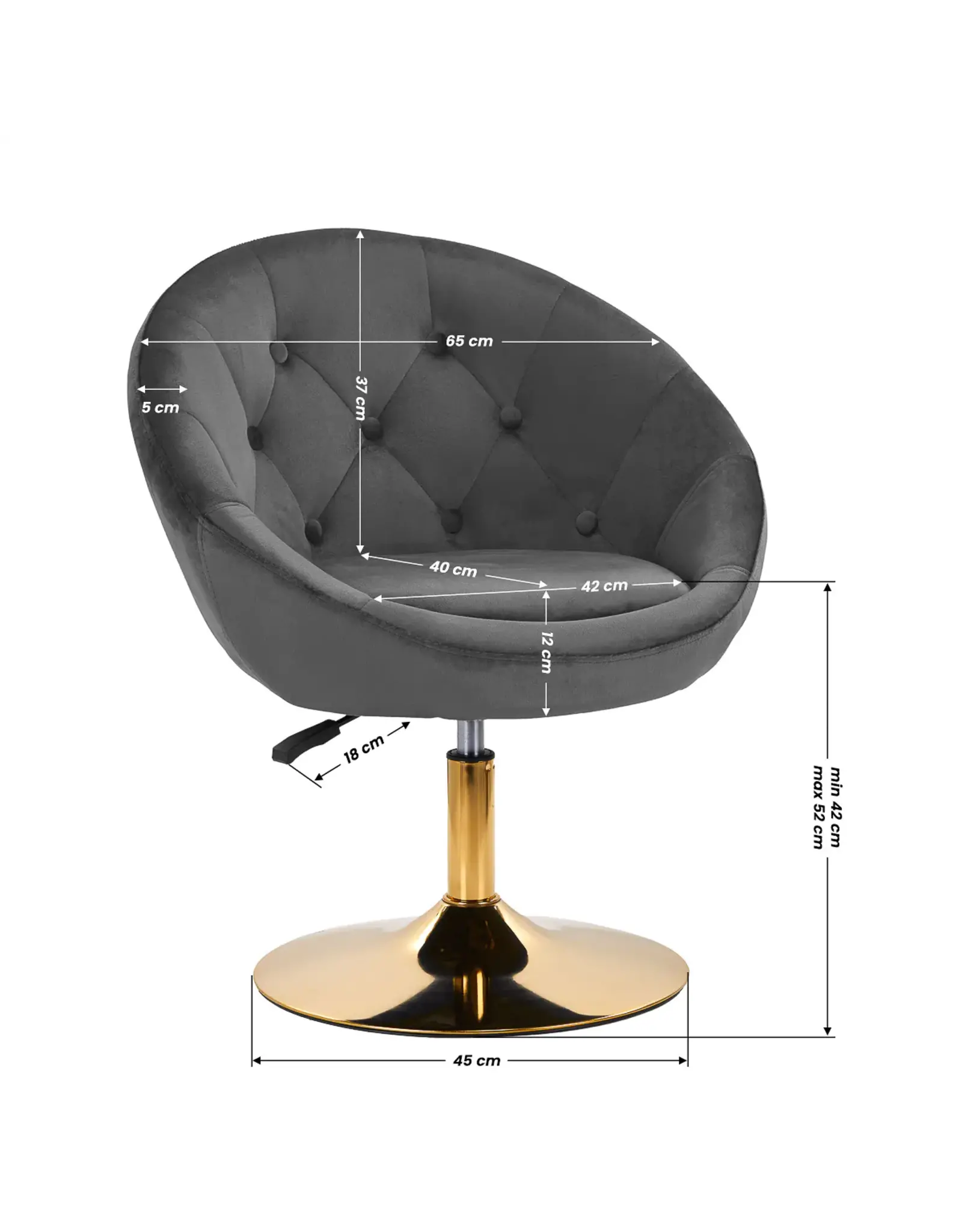 Mega Beauty Shop® Draaistoel LUX grijs fluweel