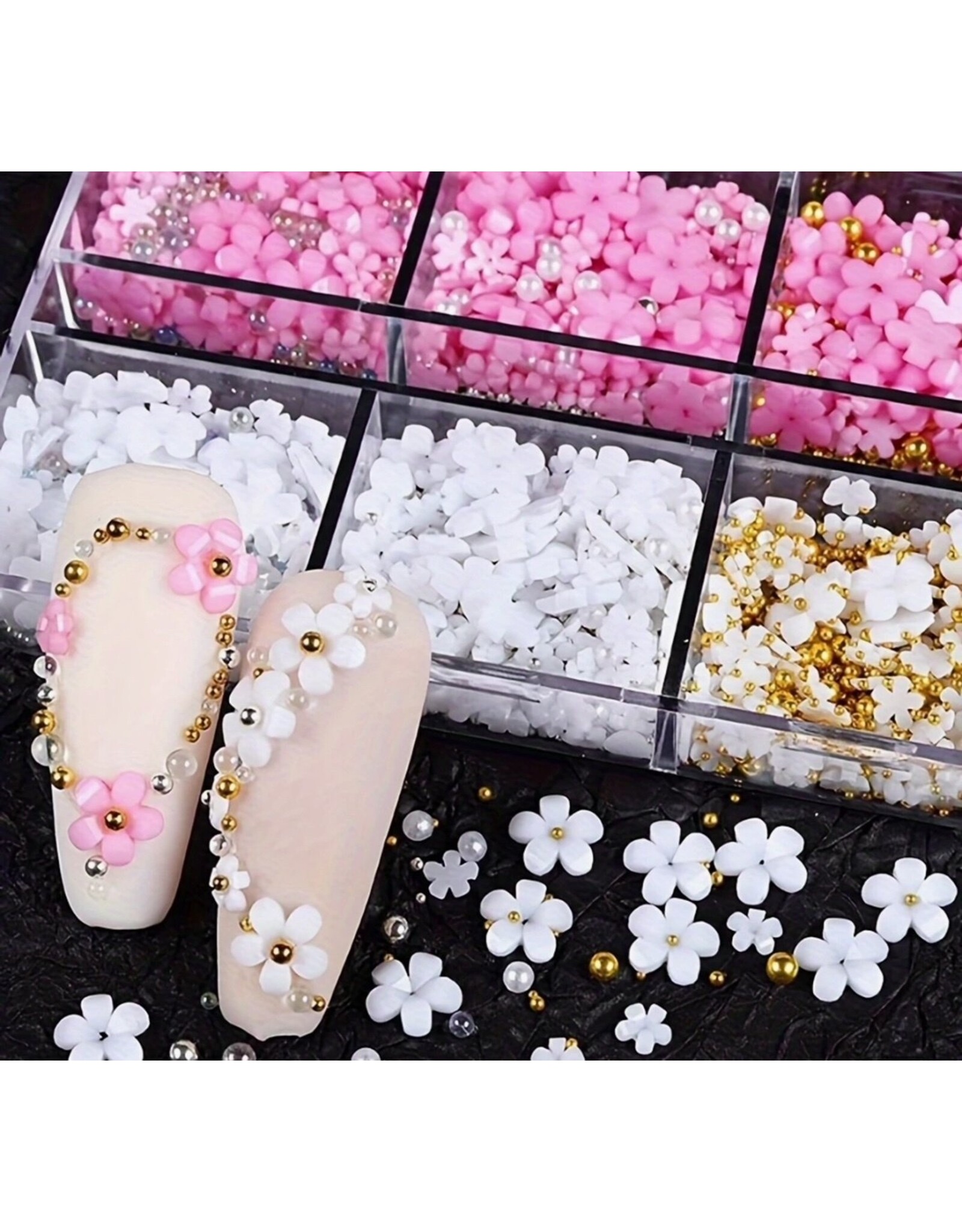 Mega Beauty Shop® Acryl Bloemen 3D wit&roze