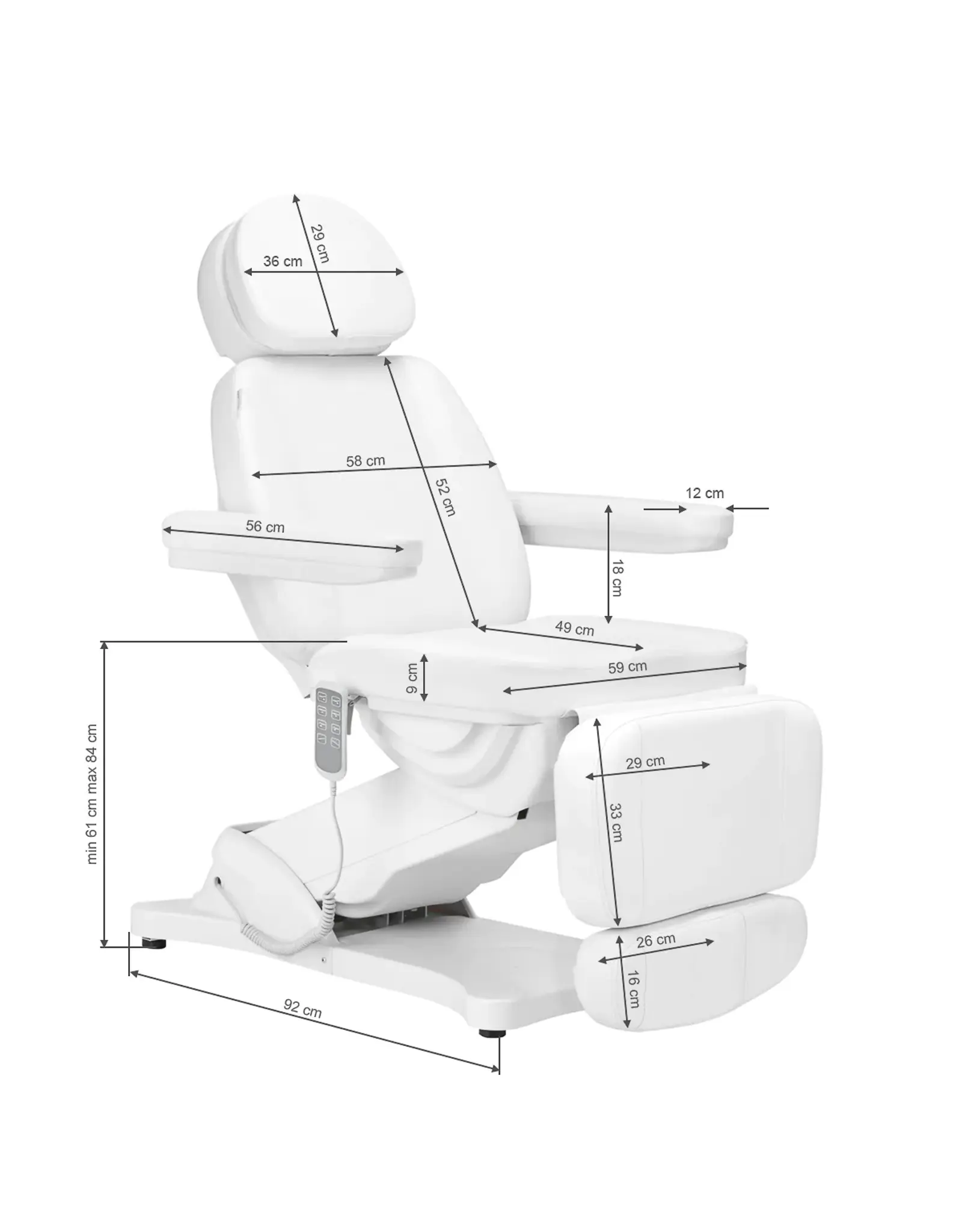 Mega Beauty Shop® Elektrische Behandelstoel  Luxury  (3 Motoren) Wit met Voetbediening - Copy