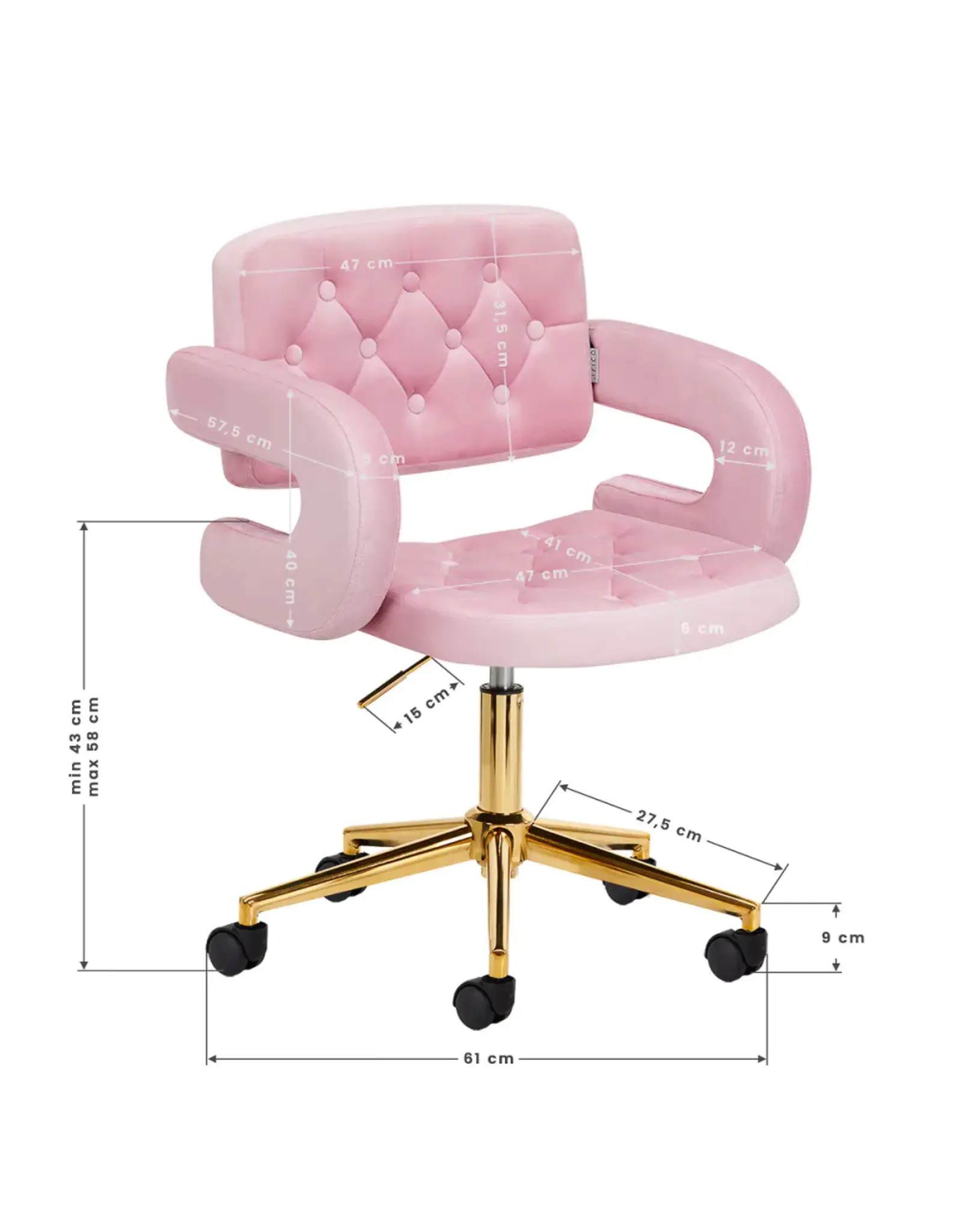 Mega Beauty Shop® Draaistoel LUX roze fluweel