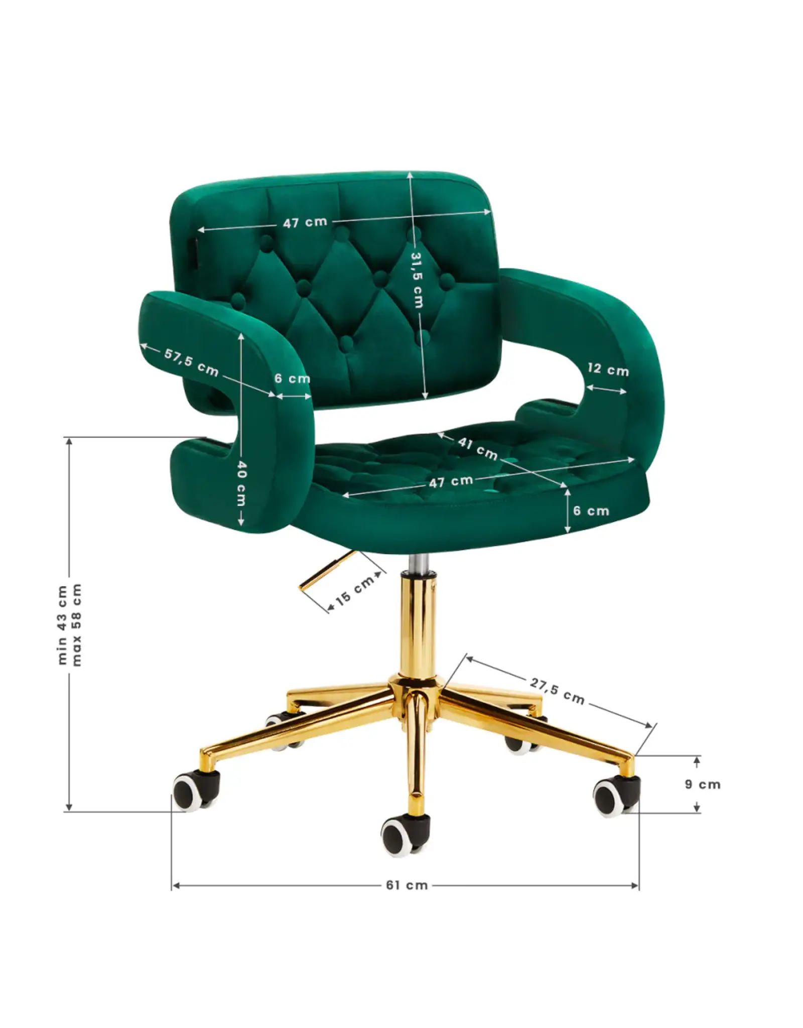 Mega Beauty Shop® Draaistoel LUX groen fluweel