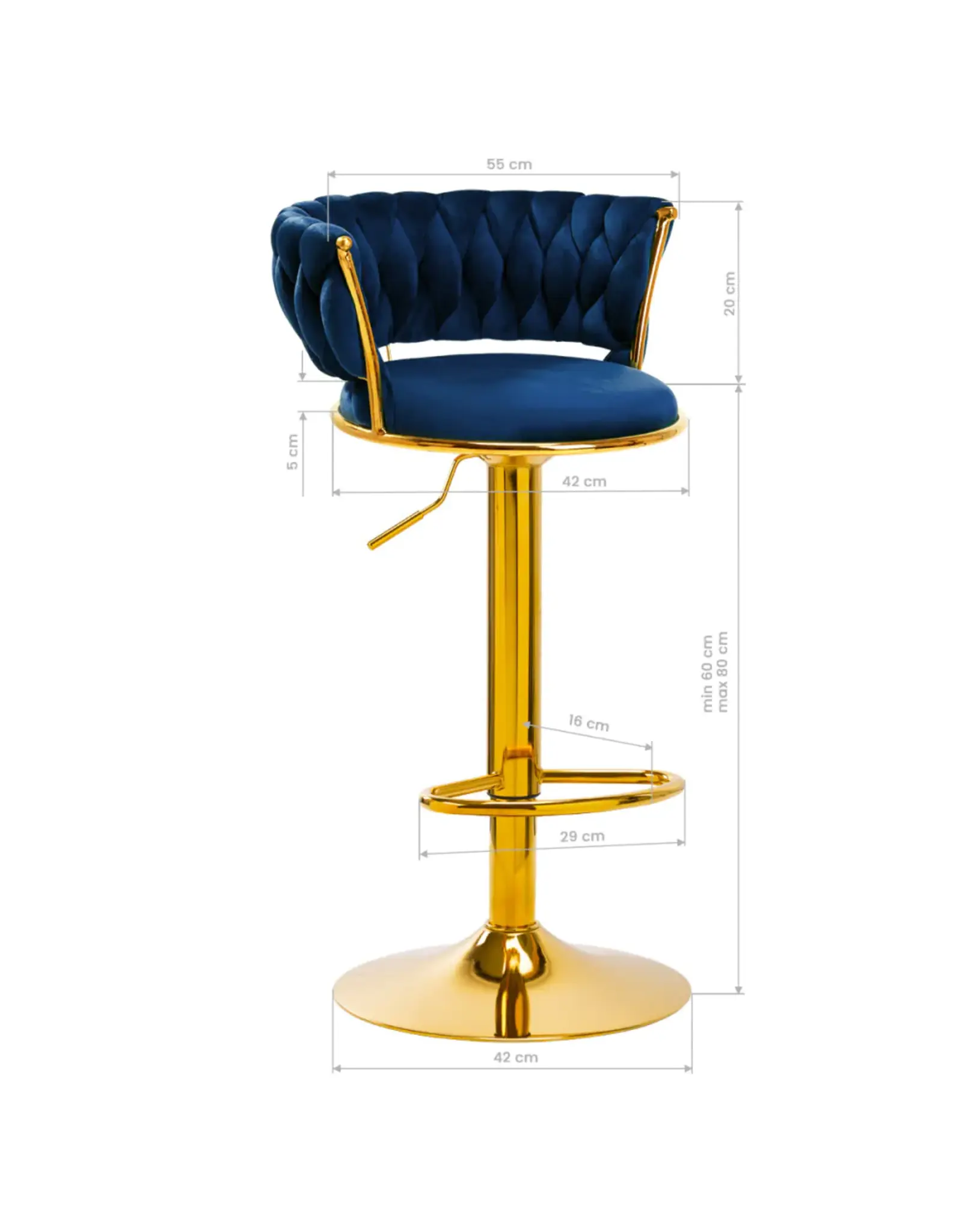 Mega Beauty Shop® Barkruk LUX Blauw fluweel