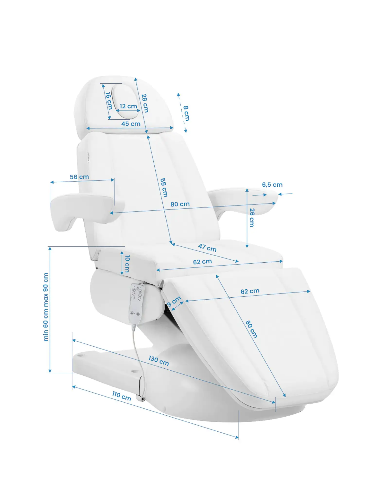 Mega Beauty Shop® Elektrische  behandelstoel Lux 3m wit met verwarming