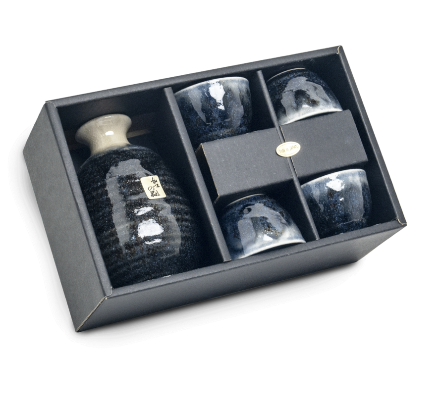Sake servies cadeauset - donkerblauw