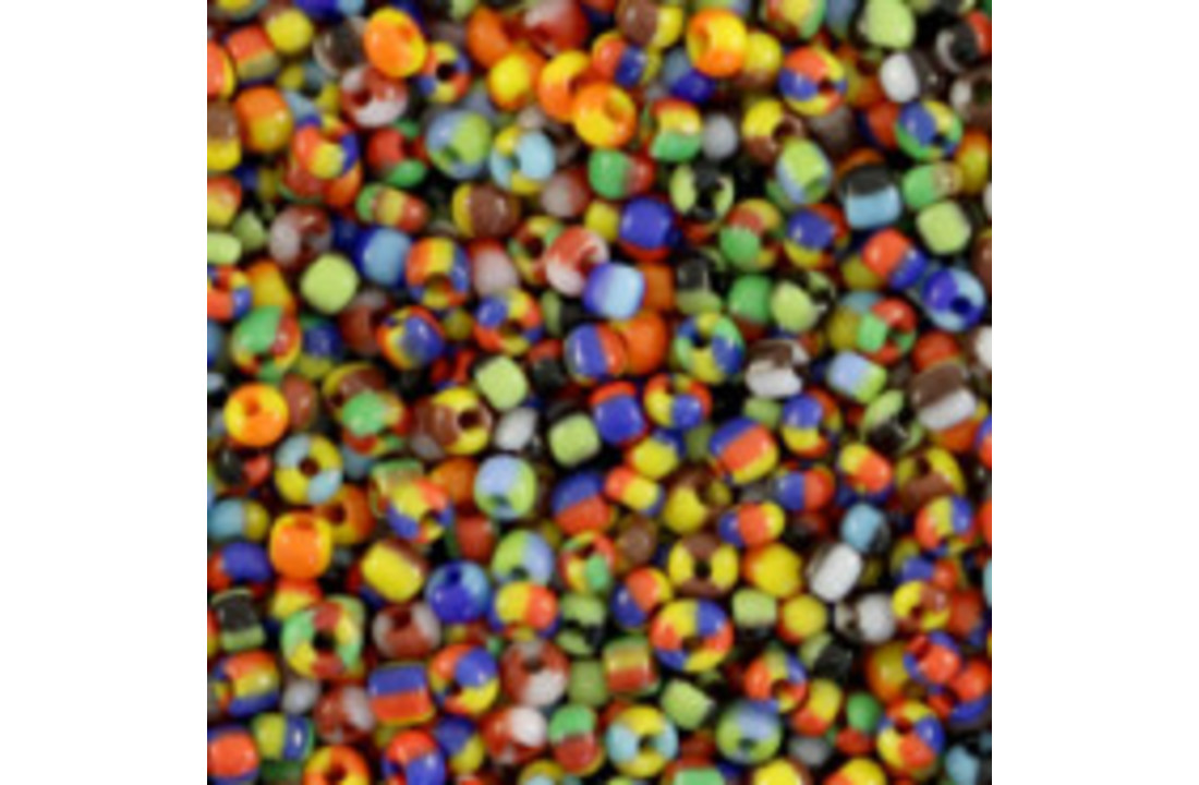 Glaskralen Rocailles 12/0 (2mm) stripes Multicolour green-blue-red