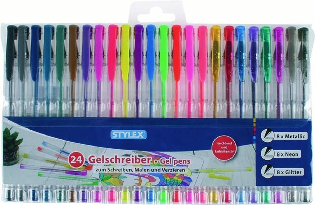 24 gelpennen assortiment in geschenkverpakking