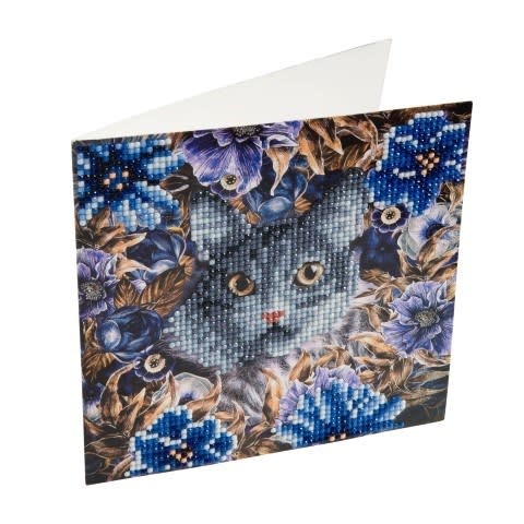 Crystal Art Card Cat and Flowers 18 x 18cm
