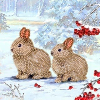 Crystal Art Card Kit Winter Bunnies 18 x 18cm
