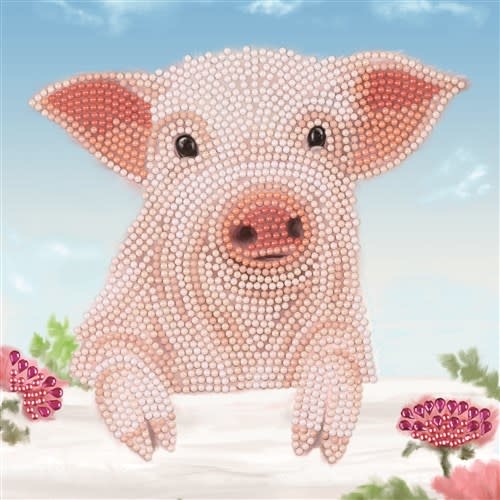 Crystal art Card kit Pig on the fence 18 x 18cm
