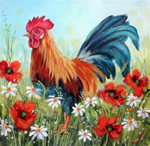 Crystal art Card kit Cockerel in the field 18 x 18cm