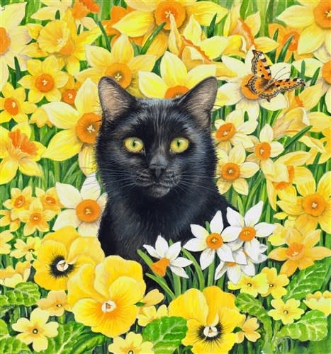 Crystal art Card kit Cat among the flowers 18 x 18cm