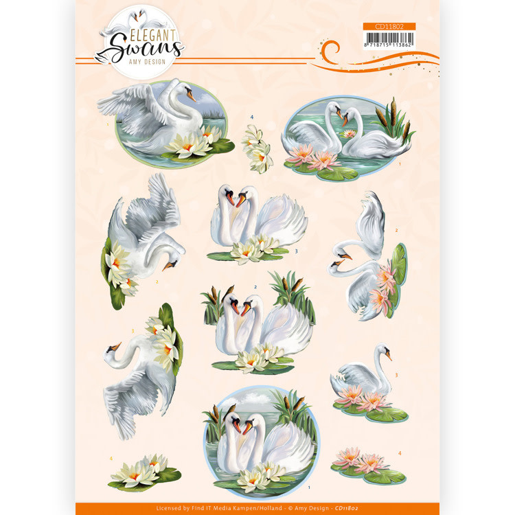 Amy Design 3D knipvel - Elegant Swans - Love Swans