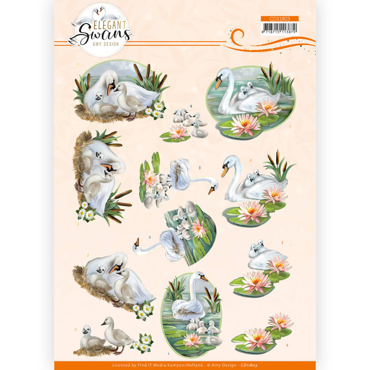 Amy Design 3D knipvel - Elegant Swans - Swans Family