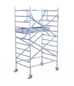 Euroscaffold Professional 135x250 4,2m werkhoogte carbon vloer tegen de gevel