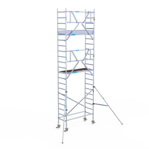 Euroscaffold Professional 75x250 7,2m werkhoogte carbon vloer tegen de gevel