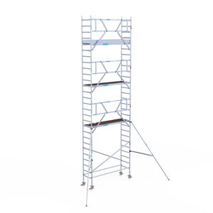 Euroscaffold Professional 75x250 9,2m werkhoogte carbon vloer tegen de gevel